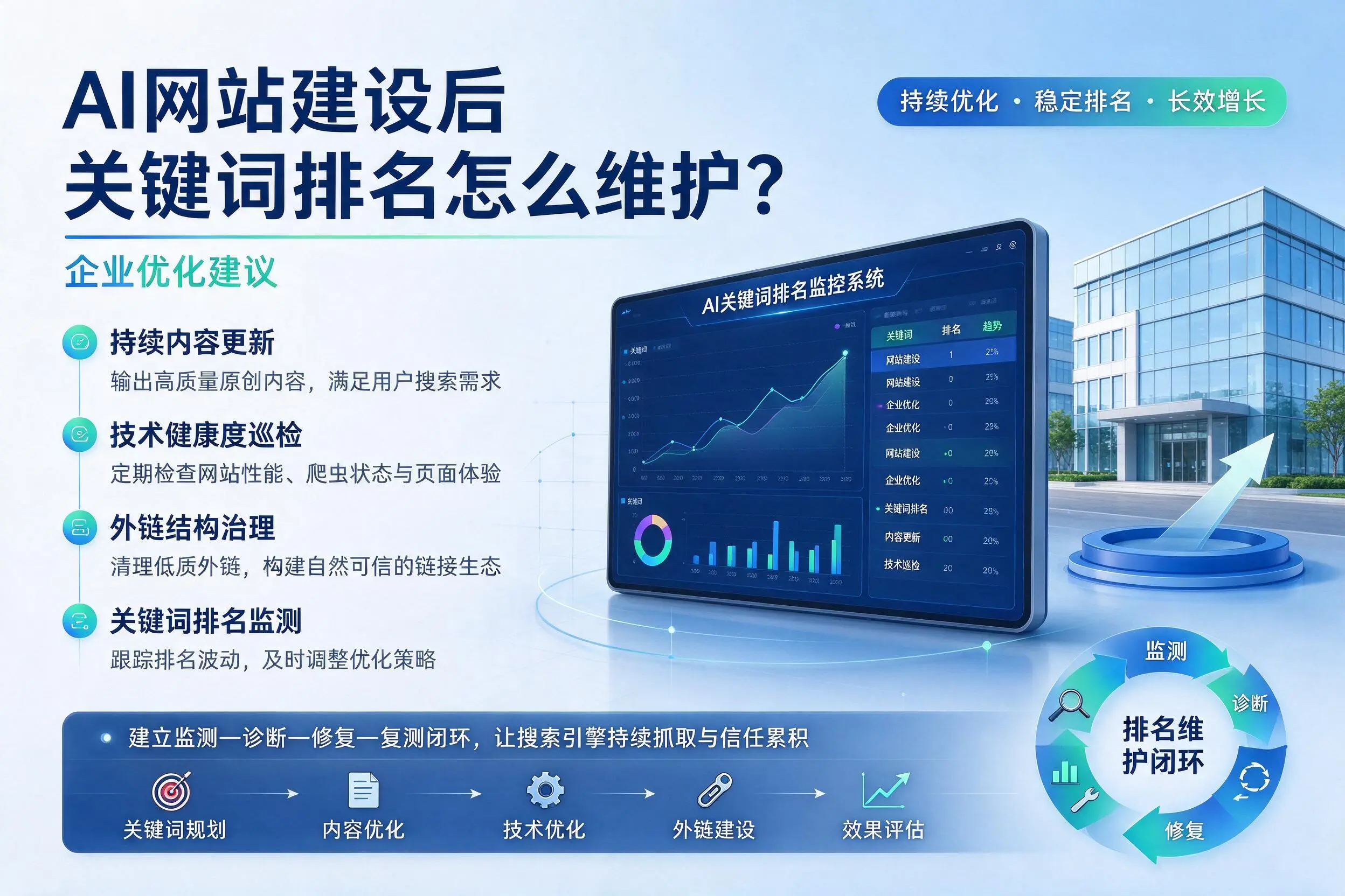 AI网站建设后关键词排名怎么维护?岳阳企业优化建议