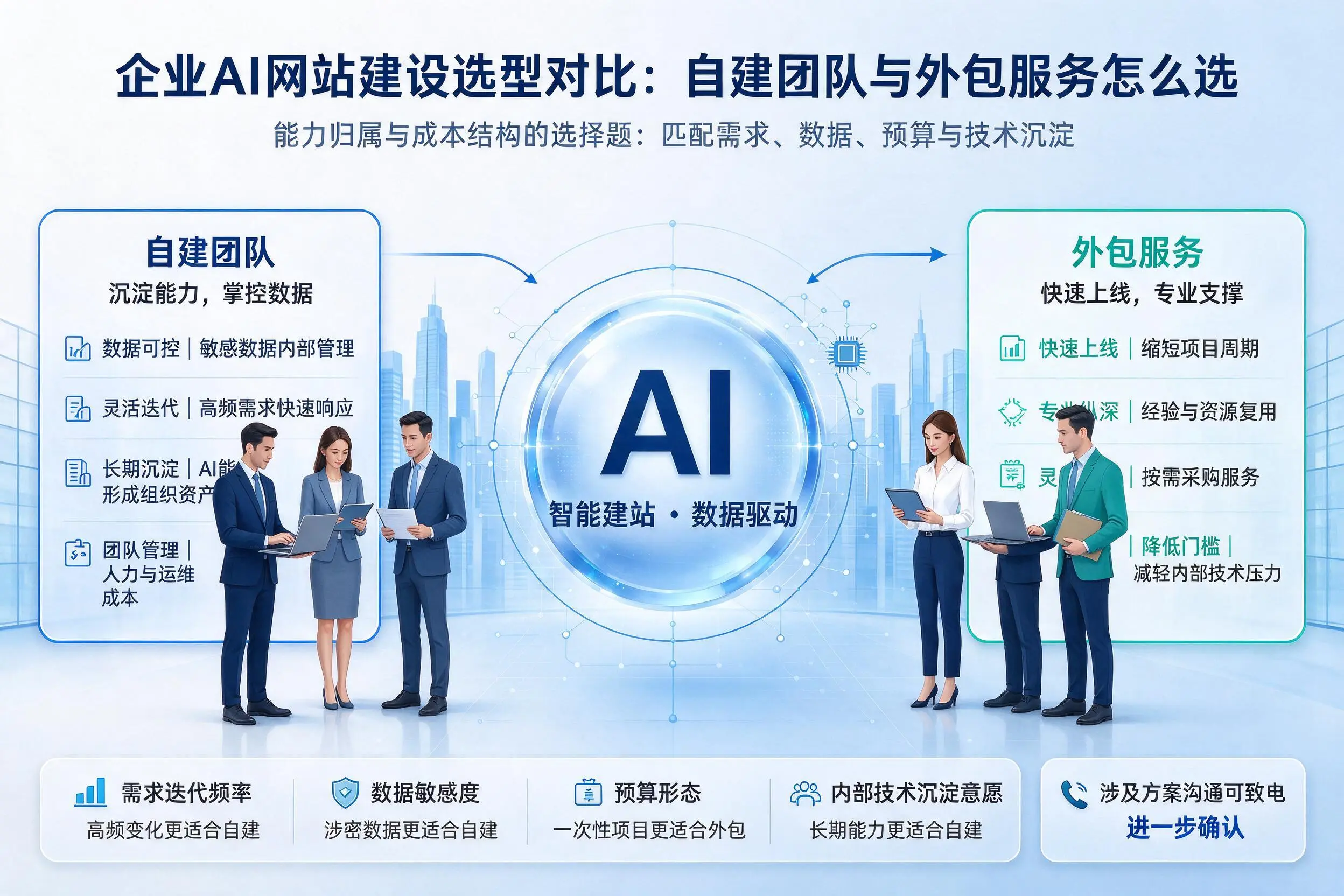 岳阳企业AI网站建设选型对比：自建团队与外包服务怎么选